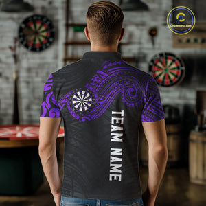 Personalized Black And Purple Tribal Darts Shirt For Men Custom Darts Jersey Team Polo & 1/4 Zip TDM4825