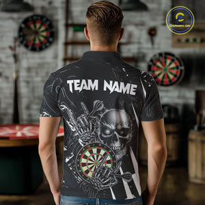 White Black 3D Skull Darts Polo & 1/4 Zip For Men Custom Darts League Team Jersey, Best Darts Gift TDM4828
