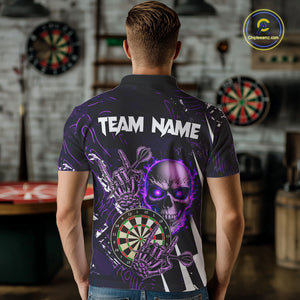 Purple 3D Skull Darts Polo & 1/4 Zip For Men Custom Darts League Team Jersey, Best Darts Gifts TDM4830