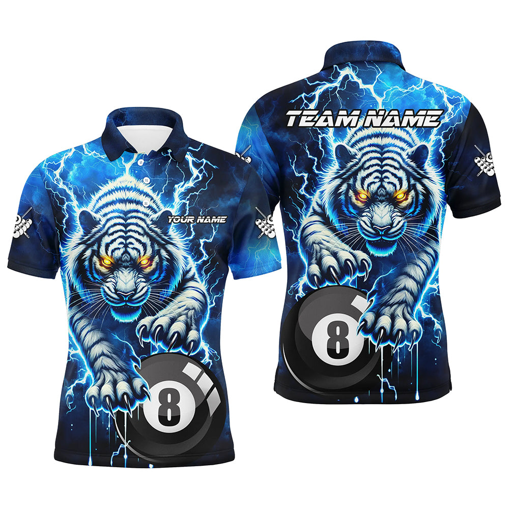 Personalized Thunder Lightning Tiger Billiard Shirt For Men Custom Blue Billiard Team Pool Jersey TDM3027