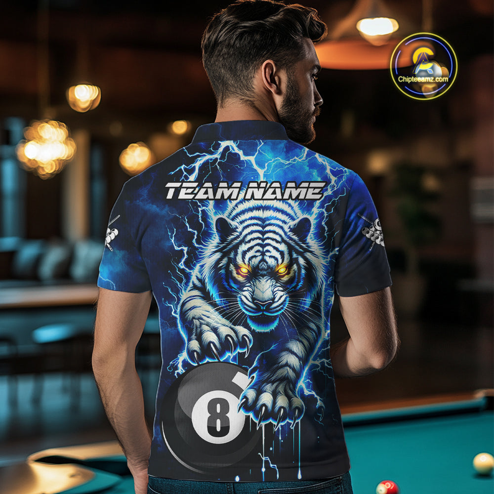 Personalized Thunder Lightning Tiger Billiard Shirt For Men Custom Blue Billiard Team Pool Jersey TDM3027