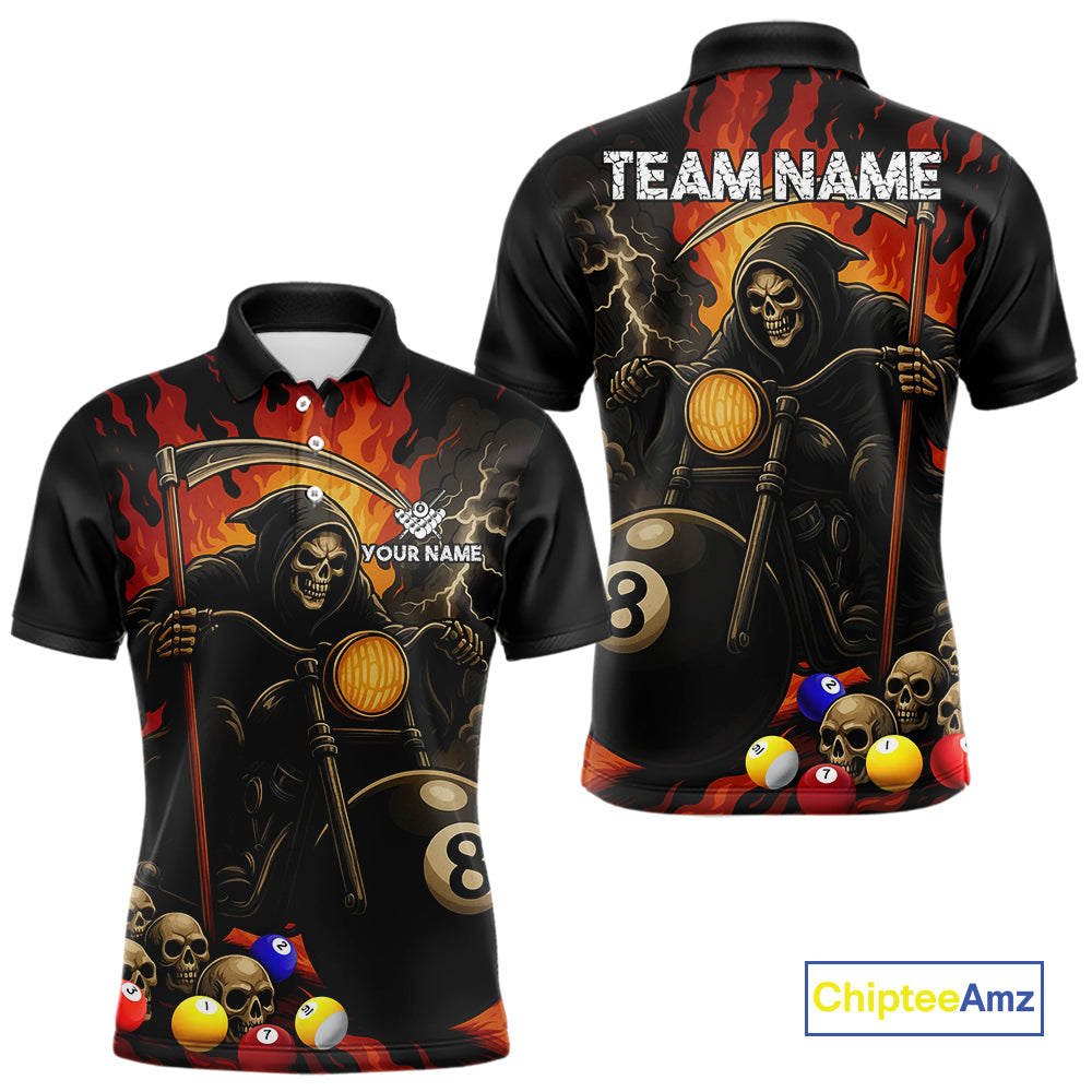 Personalized Grim Reaper Motorcycle Billiards Shirt For Men Custom Funny 8 Ball Pool Team Jersey TDM5263