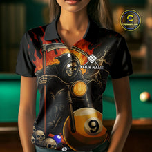Load image into Gallery viewer, Personalized Grim Reaper Motorcycle Billiards Shirt For Women Custom Funny 9 Ball Pool Team Jersey TDM5264