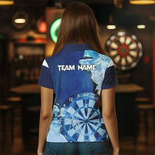 Load image into Gallery viewer, Blue Icy Light Darts Polo &amp; Quarter Zip Custom Dart Shirts For Women, Cool Darts Team Jerseys TDM3462