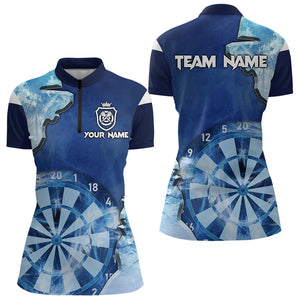 Blue Icy Light Darts Polo & Quarter Zip Custom Dart Shirts For Women, Cool Darts Team Jerseys TDM3462