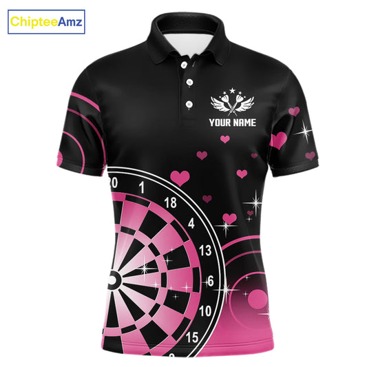 Pink And Black Darts Wings Polo & Quarter Zip Custom Darts Shirt For Men, Valentine Darts Gifts TDM5765