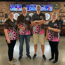 Load image into Gallery viewer, Pink And Black Darts Wings Polo &amp; Quarter Zip Custom Darts Shirt For Men, Valentine Darts Gifts TDM5765