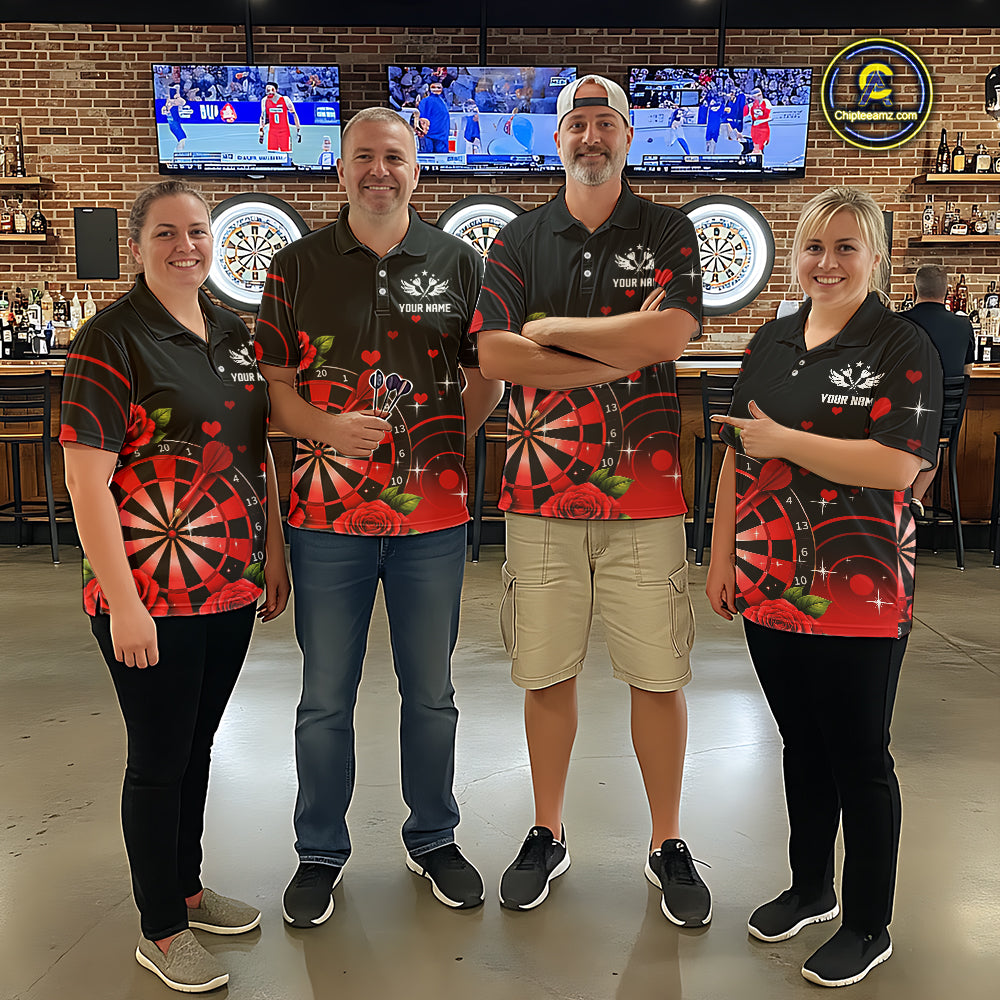 Black And Red Dartboard Roses And Heart Darts Shirt For Men Custom Valentine Darts Jersey Outfit TDM5766