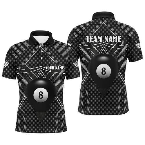 Personalized Black Billiards Jerseys Men Polo Shirts, Best Custom 8 Ball Pool Billiard Outfit TDM1278