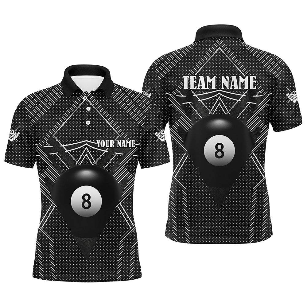Personalized Black Billiards Jerseys Men Polo Shirts, Best Custom 8 Ball Pool Billiard Outfit TDM1278