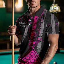 Load image into Gallery viewer, Custom Pink Grunge US Flag Patriotic Billiard Shirts For Men, Retro 8 Ball Pool Billiard Jersey TDM4045