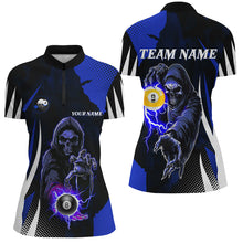 Load image into Gallery viewer, Funny Blue Death Skeleton 8 Ball &amp; 9 Ball Billiard Shirts For Women Custom League Billiard Jerseys TDM2284