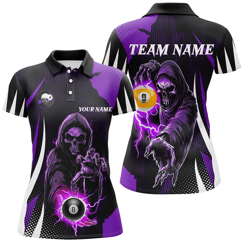 Funny Purple Grim Reaper 8 Ball & 9 Ball Billiard Shirts For Women Custom League Billiard Jerseys TDM2285