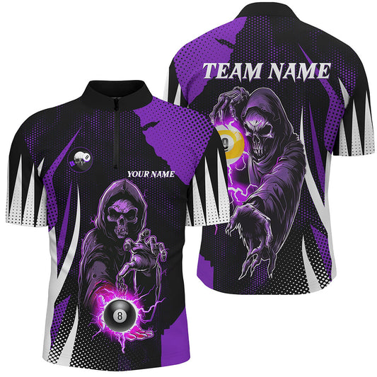 Funny Purple Grim Reaper 8 Ball & 9 Ball Billiard Shirts For Men Custom League Billiard Jerseys TDM2285