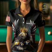 Load image into Gallery viewer, Personalized Crown American Flag Eagle 8, 9 &amp; 10 Ball Pool Shirt For Women, Billiard Team Jersey TDM5044