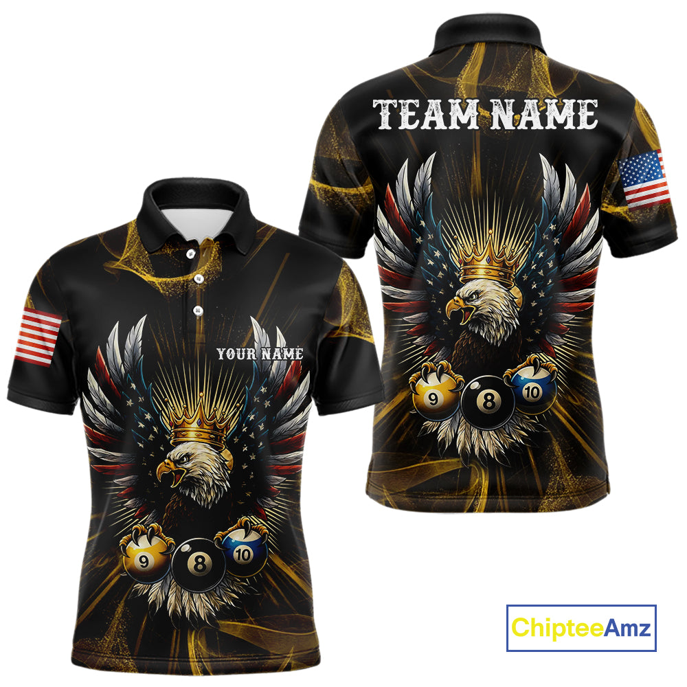 Personalized Crown American Flag Eagle 8, 9 & 10 Ball Pool Shirt For Men, Billiard Team Jersey TDM5044