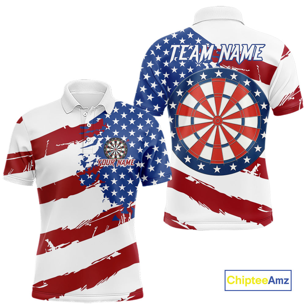 Personalized Dartboard American Flag Darts Shirt For Men, Patriotic Darts Jersey Polo & 1/4 Zip TDM5271