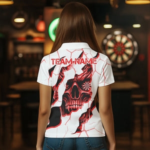 Personalized Skull White Red Grunge Darts Polo & Quarter-Zip For Women Custom Dart Team Jerseys TDM3467