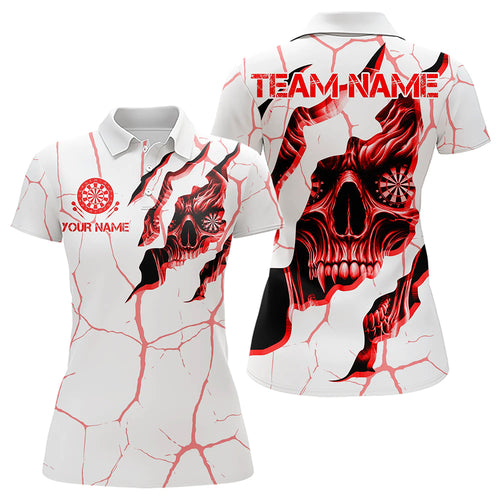 Personalized Skull White Red Grunge Darts Polo & Quarter-Zip For Women Custom Dart Team Jerseys TDM3467