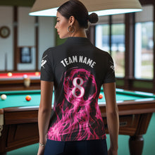 Load image into Gallery viewer, 3D Pink Flaming 8 Ball Pool Women Billiard Polo &amp; 1/4 Zip Shirt Custom Pool Player Billiard Jersey TDM3616
