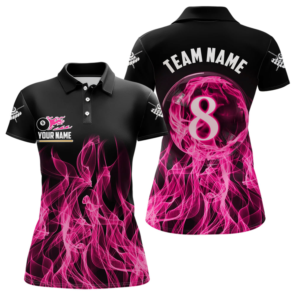 3D Pink Flaming 8 Ball Pool Women Billiard Polo & 1/4 Zip Shirt Custom Pool Player Billiard Jersey TDM3616