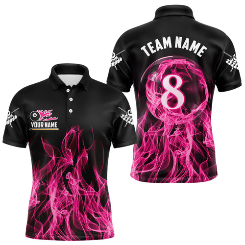 3D Pink Flaming 8 Ball Pool Men Billiard Polo & 1/4 Zip Shirt Custom Pool Player Billiard Jersey TDM3616