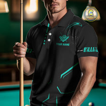 Load image into Gallery viewer, Custom 8 Ball Pool Crown Men Billiard Shirts, Turquoise And Black Billiard Team Shirt, Pool Jersey TDM4052