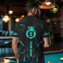 Load image into Gallery viewer, Custom 8 Ball Pool Crown Men Billiard Shirts, Turquoise And Black Billiard Team Shirt, Pool Jersey TDM4052