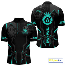 Load image into Gallery viewer, Custom 8 Ball Pool Crown Men Billiard Shirts, Turquoise And Black Billiard Team Shirt, Pool Jersey TDM4052