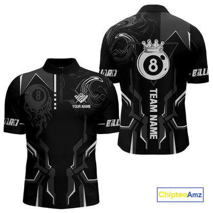 Customized 8 Ball Pool Crown Men Billiard Shirt, White And Black Billiard Team Shirt, Pool Jersey TDM4053