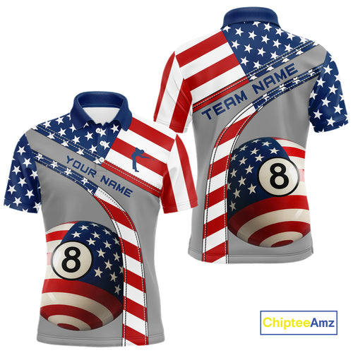 Custom Men's 8 Ball Billiard Shirts, American Flag Polo & 1/4 Zip Patriotic Pool Team Jerseys TDM4055