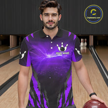 Load image into Gallery viewer, Personalized Purple Thunder Lightning Cobra Snake Bowling Shirts For Men, Bowling Team Jersey TDM4645