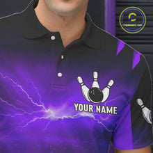 Load image into Gallery viewer, Personalized Purple Thunder Lightning Cobra Snake Bowling Shirts For Men, Bowling Team Jersey TDM4645