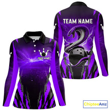 Load image into Gallery viewer, Personalized Purple Thunder Lightning Cobra Snake Bowling Shirts For Women, Bowling Team Jersey TDM4645