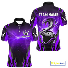 Load image into Gallery viewer, Personalized Purple Thunder Lightning Cobra Snake Bowling Shirts For Men, Bowling Team Jersey TDM4645