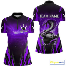 Load image into Gallery viewer, Personalized Purple Thunder Lightning Cobra Snake Bowling Shirts For Women, Bowling Team Jersey TDM4645