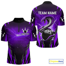 Load image into Gallery viewer, Personalized Purple Thunder Lightning Cobra Snake Bowling Shirts For Men, Bowling Team Jersey TDM4645