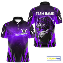 Load image into Gallery viewer, Purple Thunder Lightning Custom Wolf Bowling Shirts For Men, Bowling Team Jersey Polo &amp; 1/4 Zip TDM4646