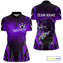 Load image into Gallery viewer, Purple Thunder Lightning Custom Wolf Bowling Shirts For Women, Bowling Team Jersey Polo &amp; 1/4 Zip TDM4646