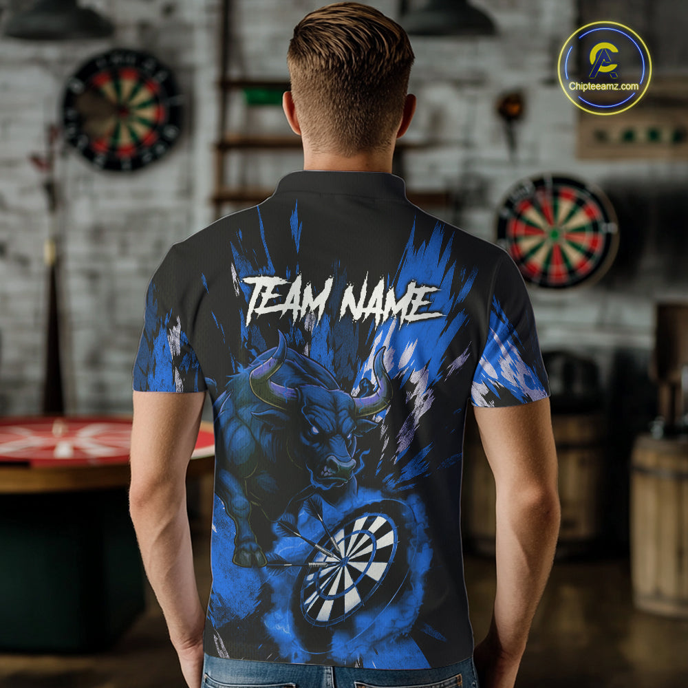 Personalized Blue Dartboard Splash Bull Darts Shirt For Men Custom Dart Jersey Team Polo & 1/4 Zip TDM5277