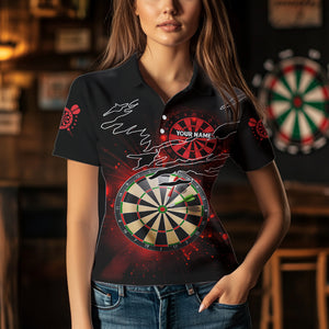 Striking Red Glowing Light Darts Polo & Quarter Zip Custom Dart Shirts For Women Darts League Jerseys TDM3479