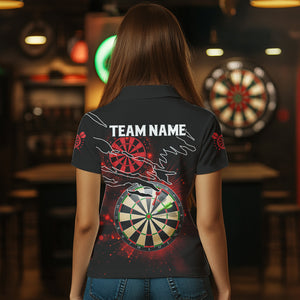 Striking Red Glowing Light Darts Polo & Quarter Zip Custom Dart Shirts For Women Darts League Jerseys TDM3479