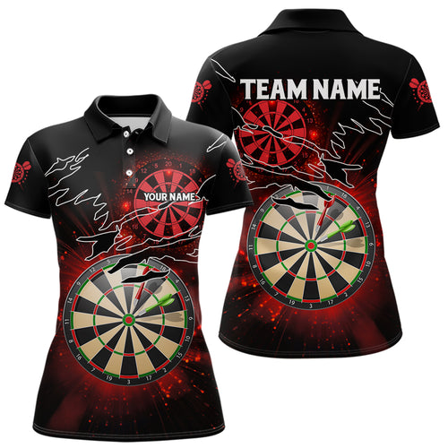 Striking Red Glowing Light Darts Polo & Quarter Zip Custom Dart Shirts For Women Darts League Jerseys TDM3479