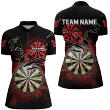 Load image into Gallery viewer, Striking Red Glowing Light Darts Polo &amp; Quarter Zip Custom Dart Shirts For Women Darts League Jerseys TDM3479