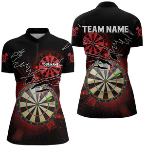 Striking Red Glowing Light Darts Polo & Quarter Zip Custom Dart Shirts For Women Darts League Jerseys TDM3479