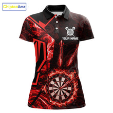 Load image into Gallery viewer, Black And Red Swirl Fire Flame Darts Shirt For Women Custom Darts Jersey Team Polo &amp; 1/4 Zip TDM6145