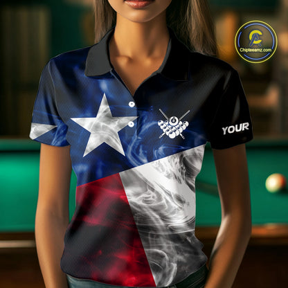 Custom Smoke Texas Flag Billiard Shirt For Women, Patriotic Billiard Team Shirt Polo & Quarter Zip TDM6585