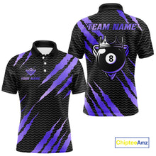Load image into Gallery viewer, Black And Purple Scratch Billiard Shirt For Men Custom 8 Ball Crown Pool Team Jersey Polo, 1/4 Zip TDM4240