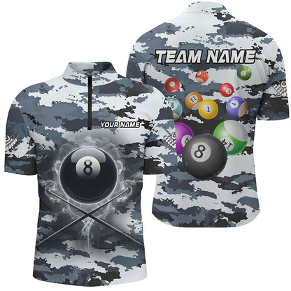 Personalized 8 Ball Pool Smoke Billiard Shirts For Men Custom Camo Billiard Balls Team Jerseys TDM2084