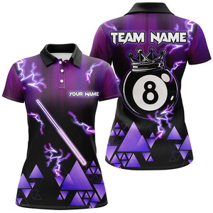 Purple Neon Light Pool Cue 8 Ball Crown Billiard Shirt For Women Custom Team League Billiard Jerseys TDM3290